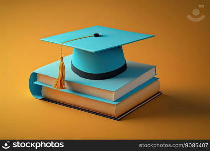 Graduation cap with books. Illustration Generative AI. Graduation cap with books. Illustration AI Generative