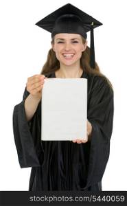 Graduation girl student showing book