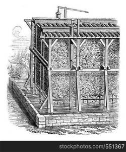 Graduation house to extract the salt, vintage engraved illustration. Magasin Pittoresque 1867.