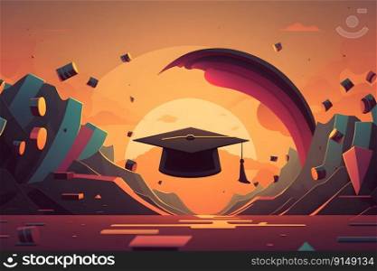 Graduation illustration concept background with graduation hat. AI Generative content