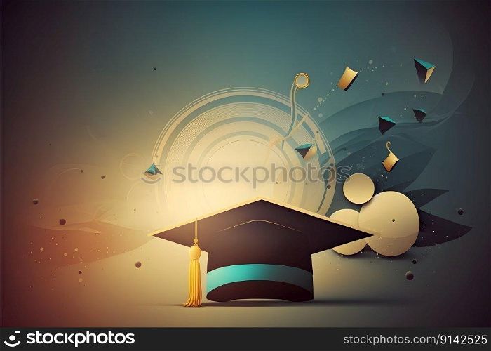 Graduation illustration conceptual background with graduation hat. AI Generative content
