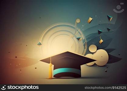 Graduation illustration conceptual background with graduation hat. AI Generative content