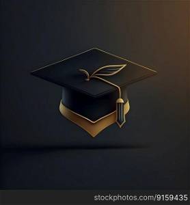 Graduation square badge with graduation hat. Minimalistic emblem of main graduation symbol in dark colors. AI Generative content