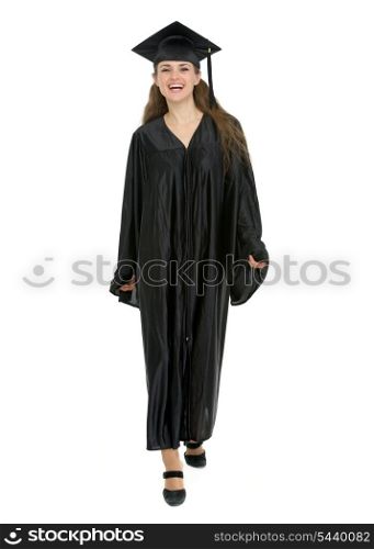 Graduation student girl making step