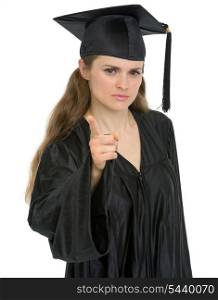 Graduation student girl threatening finger