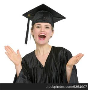 Graduation student woman applauding. HQ photo. Not oversharpened. Not oversaturated. Graduation student woman applauding isolated
