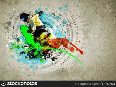 Graffiti image. Graffiti style image of snowboarder against grunge background