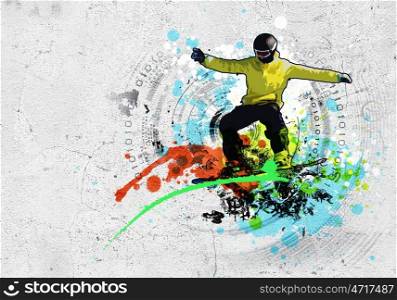 Graffiti image. Graffiti style image of snowboarder against grunge background