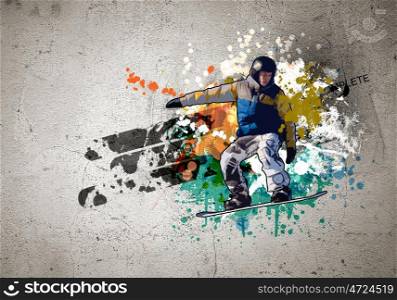 Graffiti image. Graffiti style image of snowboarder against grunge background