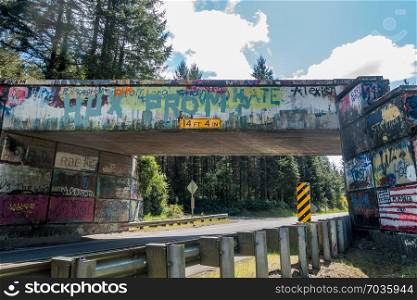 Graffiti on an overpass near Allyn, Washington.