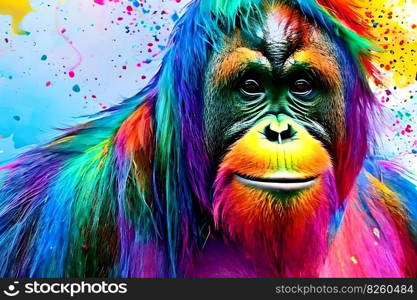 Graffiti style portrait of orangutan of different colors. Generative AI