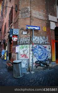 graffiti wall on back street, rome