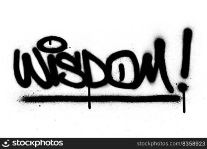 graffiti wisdom word sprayed in black over white