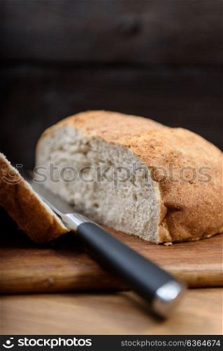 grain bread is sliced on the Board