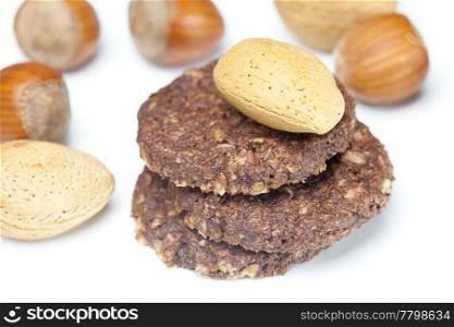 grain cookies and nuts isolated on white