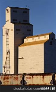 Grain Elevator Saskatchewan Tuxford Canada and train Cars