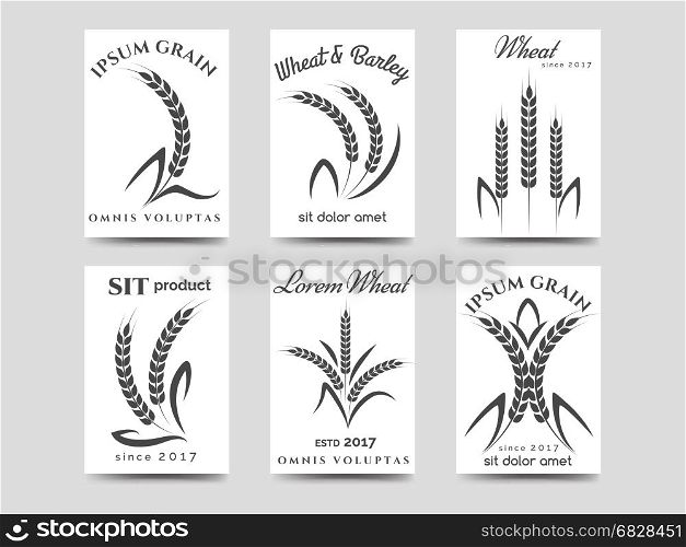 Grain products cards design. Grain products cards design. Vector monochromic harvest logo isolated on white