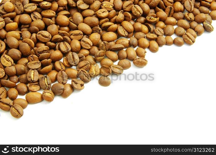 Grains of coffee on a white background