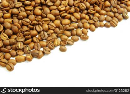 Grains of coffee on a white background