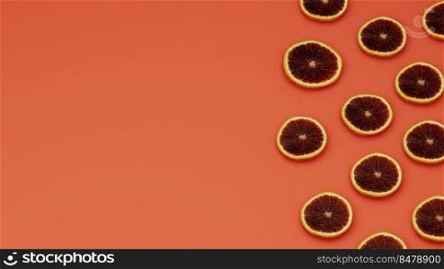 Graipfruit slices on orange background with copy space, 3d rendering
