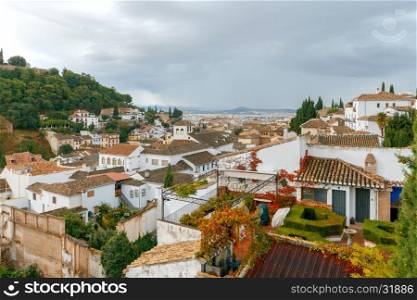 Granada. Aerial view of the city.. Aerial view of the city from the hill in the morning. Granada. Spain. Andalusia.