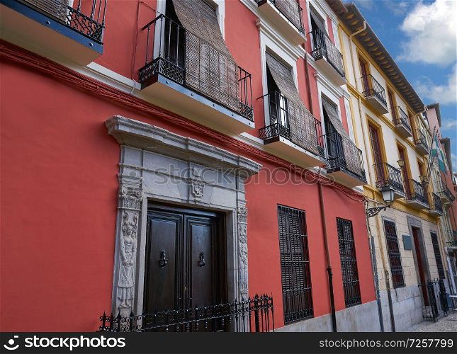 Granada colorful facades in Santa Ana square at Andalusia Spain
