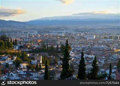 Granada skyline view from Albaicin in Andalusia Spain