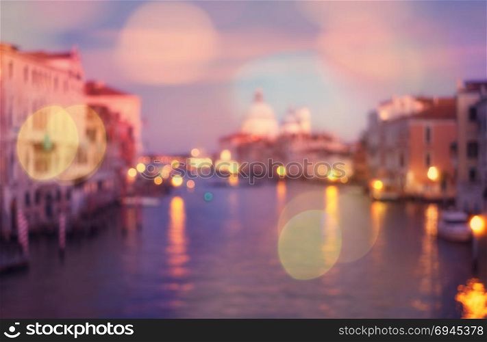 Grand canal abstract blurred bokeh lights panoramic background. Venice, Italy