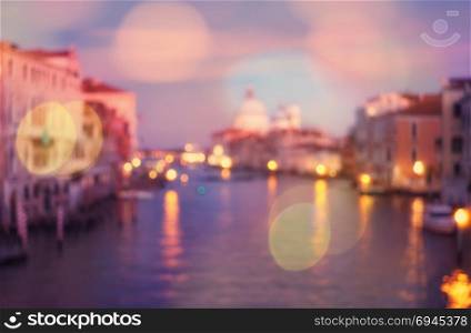 Grand canal abstract blurred bokeh lights panoramic background. Venice, Italy