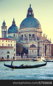 Grand Canal and Basilica Santa Maria della Salute in sunny day. Venice, Italy. Sunny day