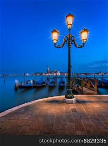 Grand Canal Embankment and San Giorgio Maggiore Church in the Evening, Venice, Italy
