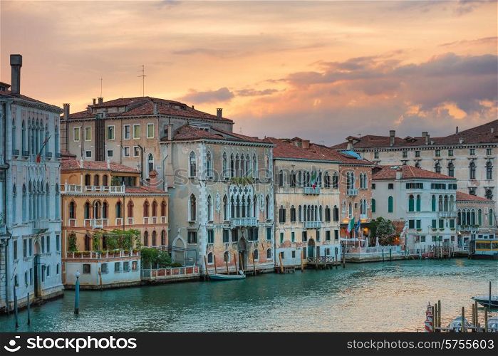 Grand Canal in Venice, Italy. Sunset in famous city