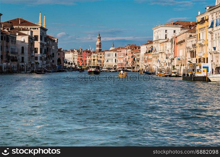 Grand Canal in Venice with Boats and Facades, Italy