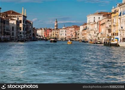 Grand Canal in Venice with Boats and Facades, Italy