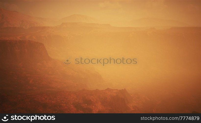 Grand Canyon National Park in fog at sunset