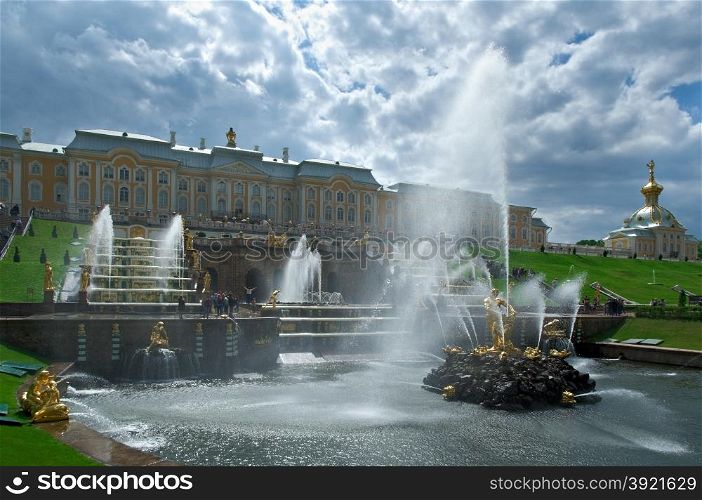 Grand cascade .Peterhof Palace. Saint-Petersburg, Russia- JUNE 3, 2015