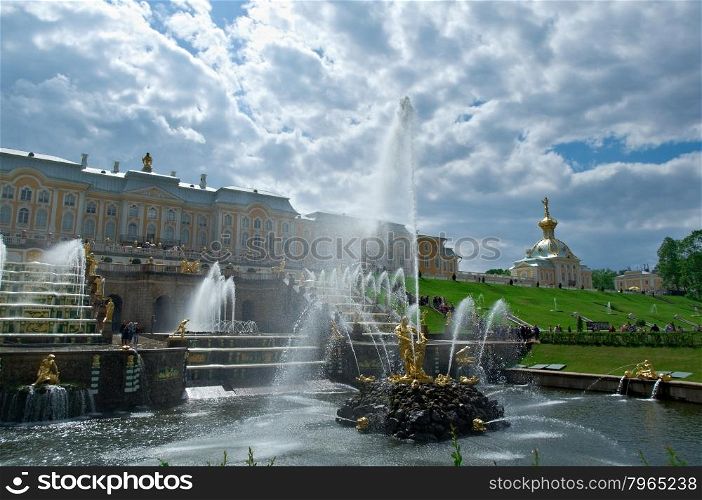 Grand cascade .Peterhof Palace. Saint-Petersburg, Russia- JUNE 3, 2015