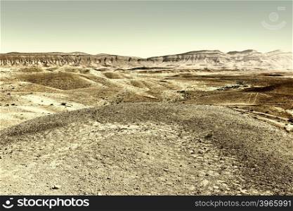 Grand Crater in Negev Desert, Israel, Retro Image Filtered Style
