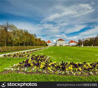 Grand Parterre and the rear view of the Nymphenburg Palace. Munich, Bavaria, Germany