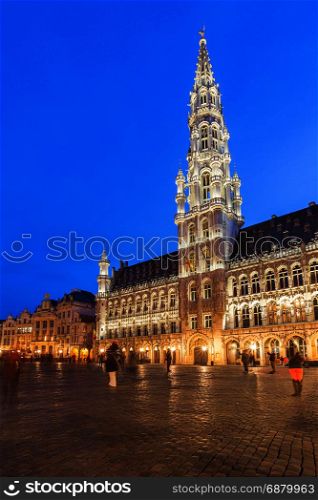 Grand Place in Brussels Belgium suset twilight.