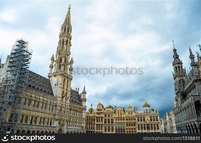 Grand Place sight building at city central square view, moody skyline with architecture, Brussels, Belgium
