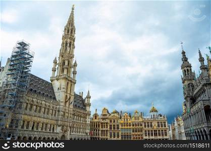 Grand Place sight building at city central square view, moody skyline with architecture, Brussels, Belgium