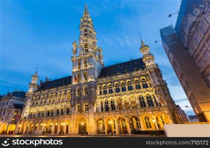 Grand Place square in Brussels Belgium, the most beautiful square in thw world, at suset twilight.