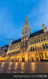 Grand Place square in Brussels Belgium, the most beautiful square in thw world, at suset twilight.