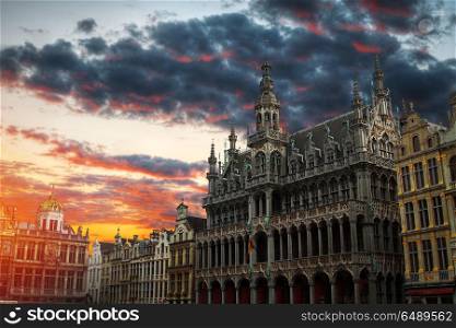Grand Place - the historic square in the center of Brussels. Town Hall and the Bread House, or House of the King. Europe. Grand Place