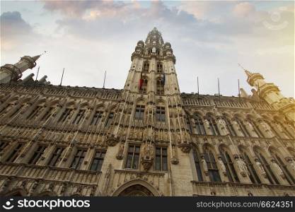 Grand Place - the historic square in the center of Brussels. Town Hall and the Bread House, or House of the King. Europe