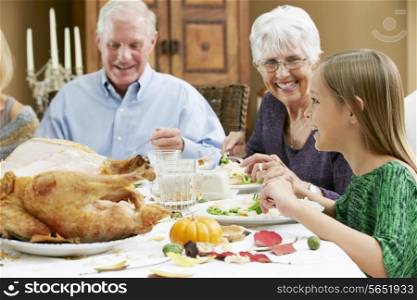 Granddaughter Celebrating Thanksgiving With Grandparents