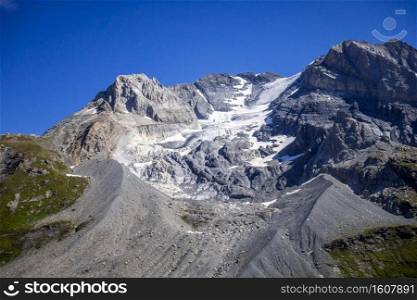 Grande Casse Alpine glacier landscape in Pralognan la Vanoise. French alps.. Grande Casse Alpine glacier landscape in French alps.