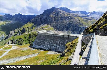 Grande Dixence dam view to alpine landscape, Switzerland
