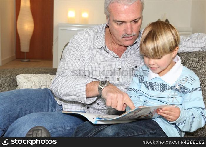 Grandfather reading a story